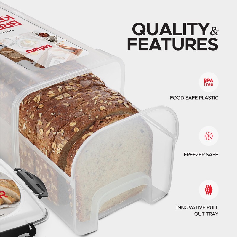 Tafura Bread Storage Container (2 Pack) with INGENIOUSLY Tray, Plastic