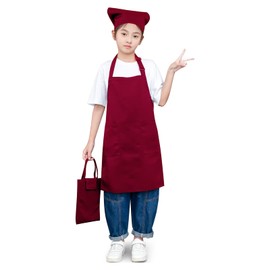 cozycube Kids Apron Set, Children's Apron, Triangle Scarf, Drawstring Bag Set, 65% Polyester, 35% Cotton, Wrinkle-Resistant, Elementary School, Plain, Simple, Easy to Put On / Take Off, w/ Storage