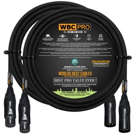 2 Units - 10 Foot - WBC-PRO-Quad Ultra-Silent Ultra-Flexible Balanced Star-Quad Cable with Neutrik Male & Female XLR Plugs & Black Tweed Jacket