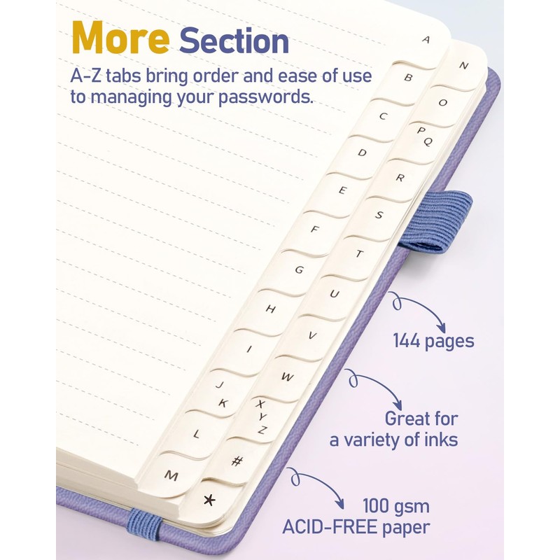 WEMATE Password Book with Alphabetical Tabs, Spiral Password Keeper Book