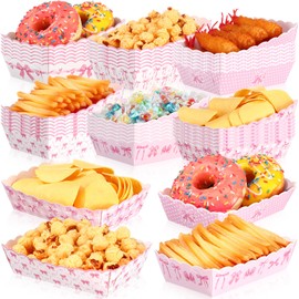Supervitae 60 Pcs Pink Bow Birthday Decorations Bow Theme Party Paper Food Trays Food Boat Pink Treat Snack Boats Nacho Trays for Coquette Birthday Bachelorette Baby Shower Supplies, 6 Designs
