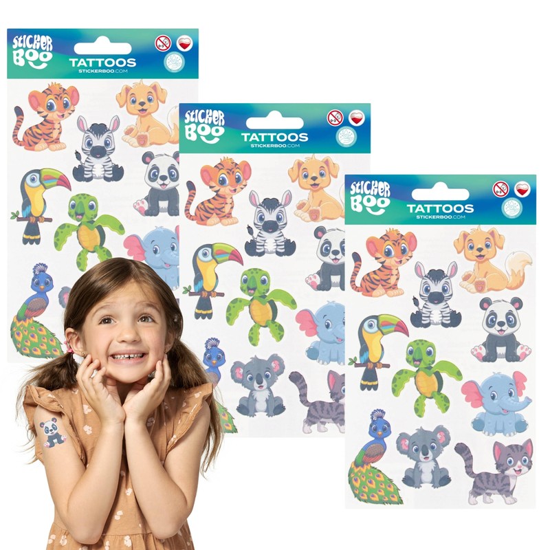 Children's Tattoo Set, Washable Children's Tattoos (Animals)