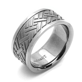 DoubleAccent 9MM Comfort Fit Titanium Wedding Band Herringbone Patterned Flat Ring (Size 8 to 10.5) Size 10.5