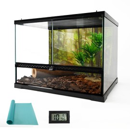 waazoorep Reptile Glass Tank 18"*14"*14" Terrarium Habitat with Double Front Opening Door and Top Screen Ventilation for Bearded Dragon,Lizard,Leopard Gecko,Snake,Hermit Crab mat hygrothermograph