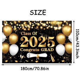 DARUNAXY Black Gold Graduation Party Decorations, Class of 2025 Graduation Banner for Men Women 2025 Congrats Grad Party Supplies, 6x3.6ft Congratulations Graduates Backdrop Masters Graduations Party