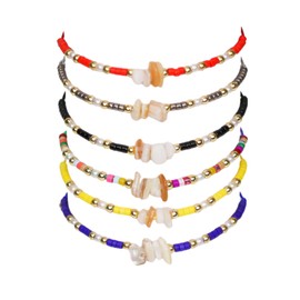 BEMDOFIG 6Pcs Boho Beaded Bracelets Adjustable Nature Shell Bracelets Colorful Beads Bracelets Set Everyday Dainty Jewelly for Women Girls