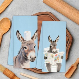 ZOFGUO Donkey Bathroom Decor Hand Towels Set of 2, Kids Bathroom Decor, Funny Gifts for Donkey Lovers Women Decorative Hand Towels for Kids Bath Room Washroom, 16x24 Inch