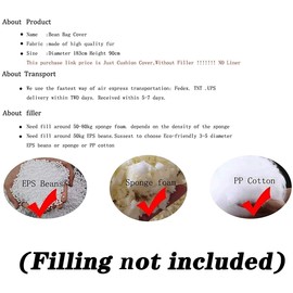 EKWQ Giant Fur Bean Bag Cover (Cover only, no Filler) Living Room Furniture Big Round Soft and Fluffy Artificial Fur Bean Bag Lazy Sofa Bed Cover (7FT+New Light Gray)