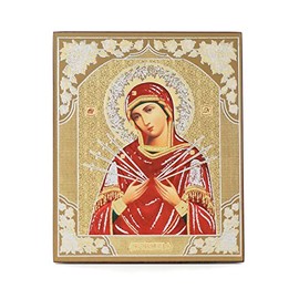 NKlaus 11359 Mother of God Seven Arrows Wooden Icon 10 x 12 cm Christian Orthodox