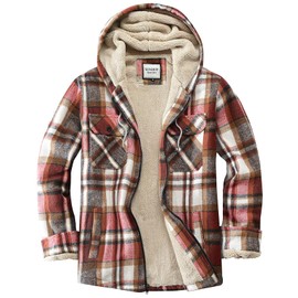 WINDFIT Women's Full Zip Fleece Flannel Jacket Plaid Sherpa Lined Jacket for Women Light Red XSmall