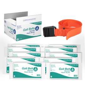 Dynarex Wipeable Gait Belts, Ensures Safe Patient Transfer & Physical Therapy, Plastic Buckle, Orange, Individually Packaged in Bags, 1 Case of 10 Dynarex Wipeable Gait Belts