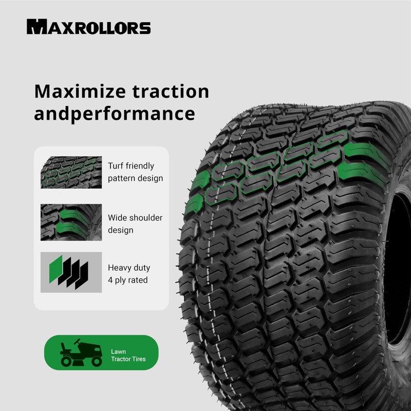 (2 Pack) MAXROLLORS 18x9.50-8 Lawn Mower Tires, 18x9.5-8 for Garden