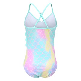 Big Girls One Piece Swimsuits Mermaid Ruffle Bathing Suits Adjustable Straps Swimsuit Size 14/7-16