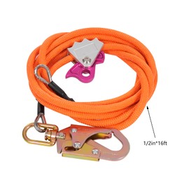 COFECO Steel Core Flipline Kit, 1/2'' x 16ft Tree Climbing Lanyard, 20kn Rope Load Capacity Arborist Flip Line with Triple Locking Carabiner and Elastic Rope for Arborist, Tree Climbers