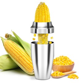 YYP Corn Cutter Peeler, Corn Cob Stripper with Cup [No Splatters or Mess], 304 Stainless Steel Corn on the Cob Remover Kitchen Tool, Corn Kernel Shucker Separator Slicer with Serrated Sharp Blade
