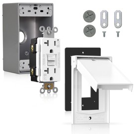 ELEGRP Outdoor GFCI Outlet Kit, with Weatherproof Cover and Box, 1 Gang, 20 Amp TRWR Self-Test GFI Receptacle, Vertical Outdoor Cover, Extra Duty Metallic Electrical Outlet Box, UL Listed, 1 Pack