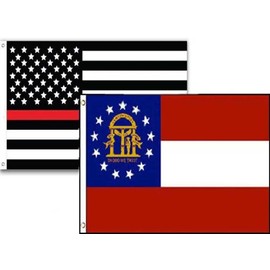 2x3 USA Fire Thin Red Line Georgia State 2 Pack Flag Wholesale Set Combo 2'x3'