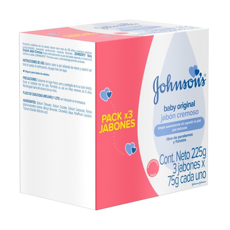 Jabón en Barra para bebé JOHNSONS Original 75 gr 3-Pack