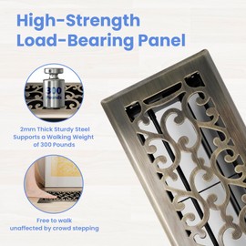 Howeall 4x12 Inches Heavy Duty Walkable Floor Register - Easy Adjust Air Supply Lever Decorative Floor Vent Covers - Savannah Design Vent Covers for Home - Antique Brass