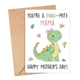 AcevedoDesign Dinosaur Mother's Day Card - Mama Card - Happy Mother's Day Mama - Mother's Day Card From Kid - Toddler - Baby - Cute Mother's Day Card For Mama - You're A Dino-Mite Mama Card