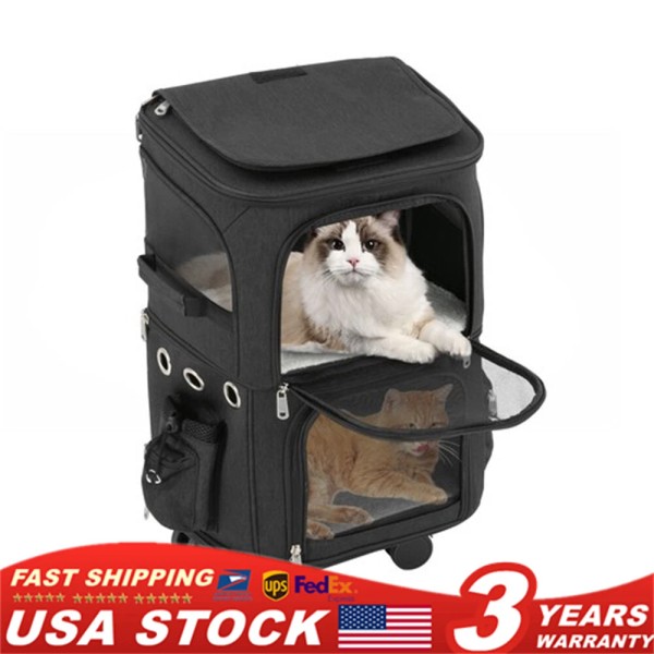 Unbranded 2 Tiers Rolling Pet Carrier with Side Pockets Cat