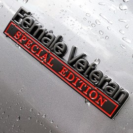 2 Pack Female Veteran Edition Car Emblem with 4 Adhesives, 3D Badge Decal for Trucks, Metal Stickers Replacement Compatible with Universal Vehicle, Army Veteran Gifts for Women (Black & Red)