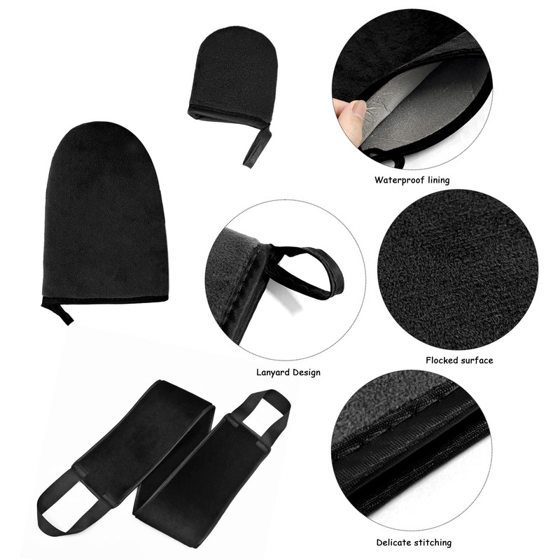3-piece self-tanning applicator with 1-piece storage bag, self-tanning gloves, back