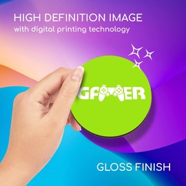 1 x Round Coaster - Green Gamer Computer Gaming Sign Cork Backed MDF Glossy Tea Coffee Accessory #16192