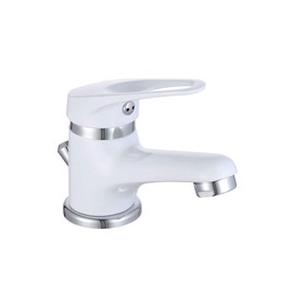 Athens Single-Lever Washbasin Mixer Tap with Drain Fitting Ideal for Small Washbasins Chrome / White