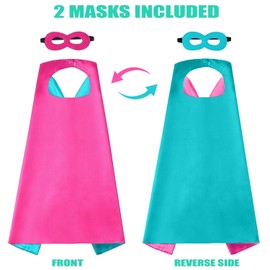 Kids Superhero Cape Mask Set - Hero Costume Fancy Dress Cosplay - Party Dress Up Supplies for Boys & Girls (Turquoise)