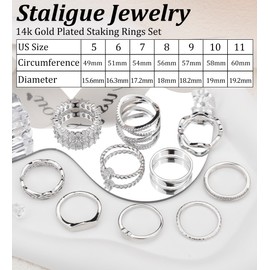 Staligue Gold Rings for Women Non Tarnish 10 PCS Dainty 14k Gold/Silver Plated Stacking Rings Set Heart CZ Thumb Statement Wedding Band Rings Size 5 6 7 8 9 10 11 (SIlver Tone, 10)