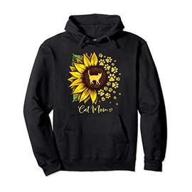 Cat Mom Sunflower Funny Cat Mama Gifts Pullover Hoodie