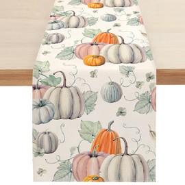 Sambosk Fall Gray Pumpkin Table Runner, Autumn Thanksgiving Table Runners for Kitchen Dining Coffee or Indoor and Outdoor Home Parties Decor 13 x 90 Inches SK075