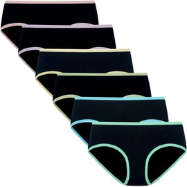 POPKOK Teen Girls Underwear Cotton Brief Panties 6 pack(8-10 Years, Contrast Black)