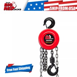 Big Red 1 Ton BIG RED Hand Chain Hoist Capacity  with 2 Heavy Duty Hooks,