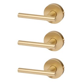 Designers Impressions Kain Design Satin Brass Dummy Non Turning Euro Door Lever Hardware for Closet Doors (Non- Functioning), 3 Pack