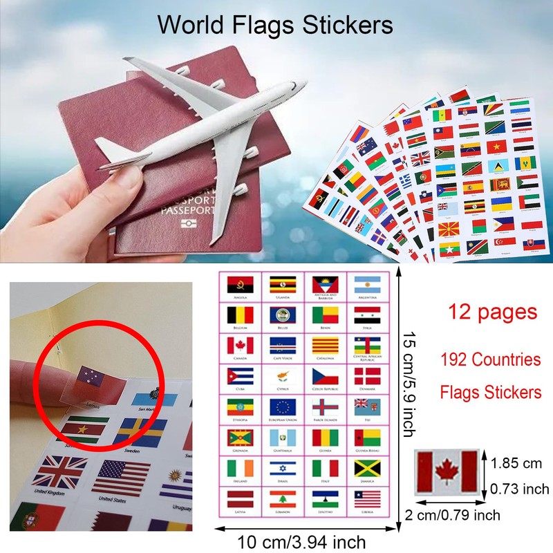 Taicols 384 Pcs World Flags Stickers, 192 Countries Waterproof PVC