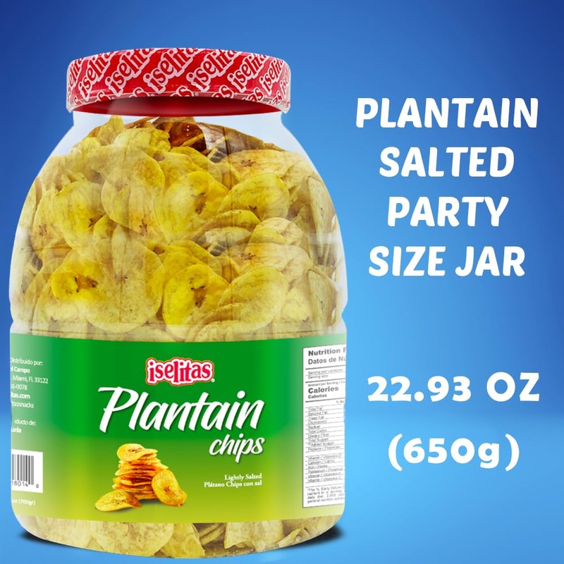 Iselitas | Plantain chip Salted Party Size Jar | Thin