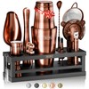 BARE BARREL® Mixology Bartender Kit Bar Set | 16-Piece Cocktail Shaker Set | Martini Barware Mixing Tools for Home Bartending | Incl. 35 Recipe Cards | Gift Set (28oz Boston Shaker, Copper/Black)