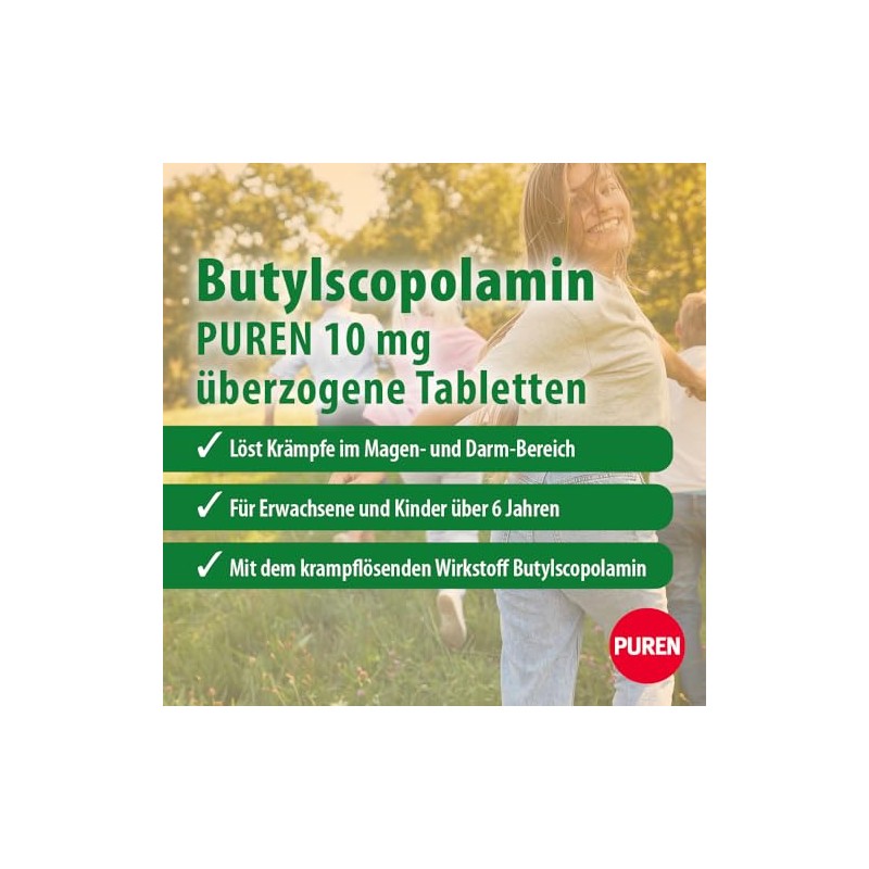 Butylscopolamine PUREN 10 mg 3 x 50 Coated Tablets for