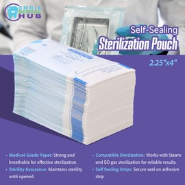 200PCs COPERTINA Self Seal Sterilization Pouches 2.25" x 4" with Dual Indicators for Dental Tools by Omnia ONE | Autoclave Sterilizer Bags Pouch for Tools