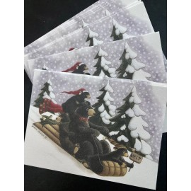 Posies and Such 20 Toboggan Bears Themed blank note cards with envelopes set, Made In The USA
