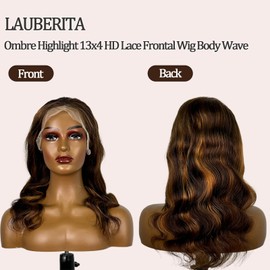 Damenperücke, natürlich, gewellt, 13 x 4, Body Wave Lace Wig, menschliches Haar, Dichte 180 % Echthaar, 4/27, Highlight, Schatten, Farbe