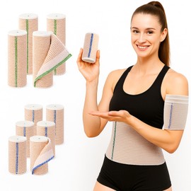 Premium Elastic Bandage Wrap, 6 Pack Reusable 4 Inch With Velcro, Latex-Free Orthopedic Compression Support for Legs/Ankle/Knees/Body/Wrists, First Aid for Lymphedema, Sprain, and Injury Recovery