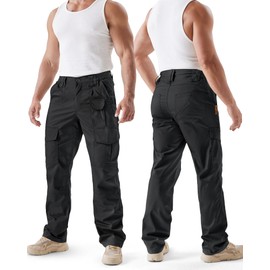 IGOLUMON Men's Stretch Tactical Pants, Ripstop Cargo Pants Outdoor Lightweight EDC Hiking Work Pants with 10 Pockets, Black