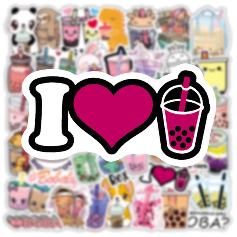 Milk Tea Coffee Stickers for Laptop (100 Pieces), Gift for