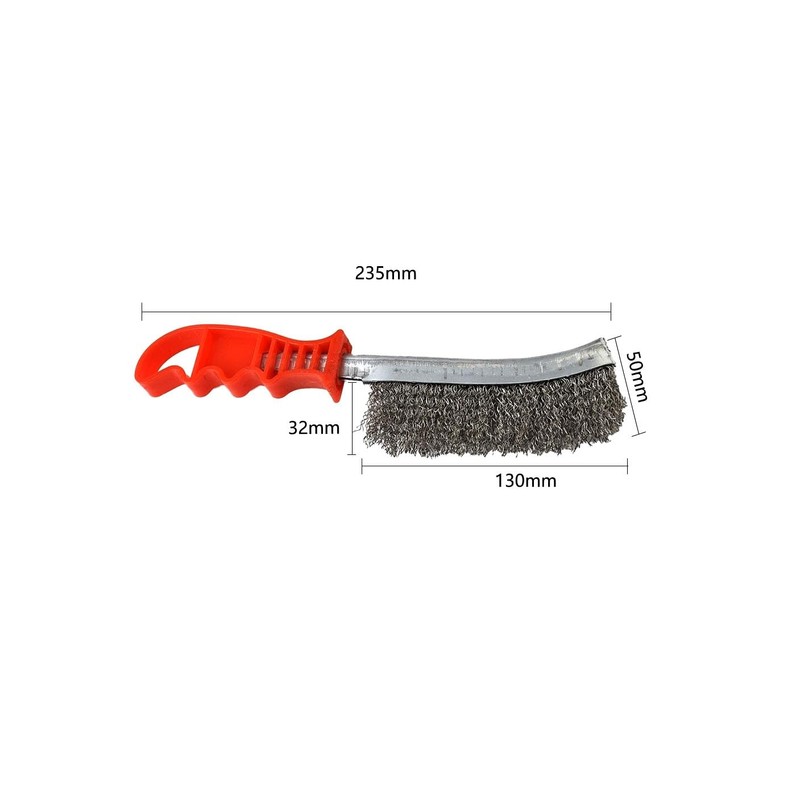 Heavy-Duty Stainless Steel Wire Brush, 235mm Length, Ergonomic Red Handle,