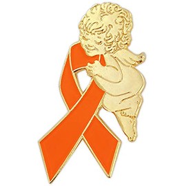 PinMart's Orange Awareness Ribbon and Angel Enamel Lapel Pin