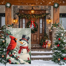 Winter Snowman Snowflake Garden Flag 12x18 Inch Double Sided Cardinal Red Bird Christmas Yard Outdoor Flag House Holiday Outside Decoration Burlap