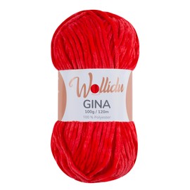 Wollidu Gina Chenille Yarn for Knitting and Crocheting, 1 x 100 g/120 m Set, 100% Polyester, Reddish Orange
